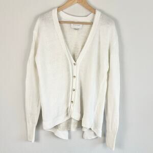 BROCHU WALKER Layered Linen Cardigan Sweater Cream Beach Coastal Large